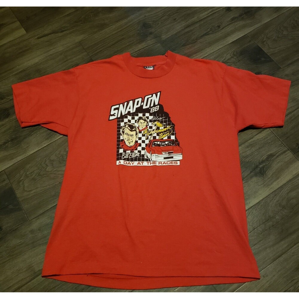 Snap On ,A Day At The Races Vintage Red Tshirt Bill Elliott/ Rick Mears Men's XL